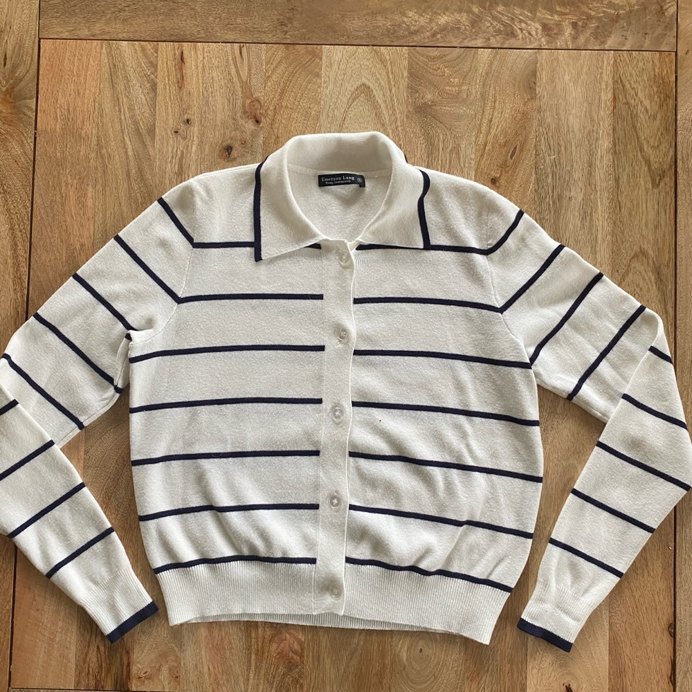 Elegant Striped Cardigan in Navy and Cream